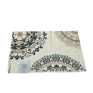 Fashion Printed Rug Chesterfield Home Boho Beige Mat 100% Cotton (18 in X 30 in)